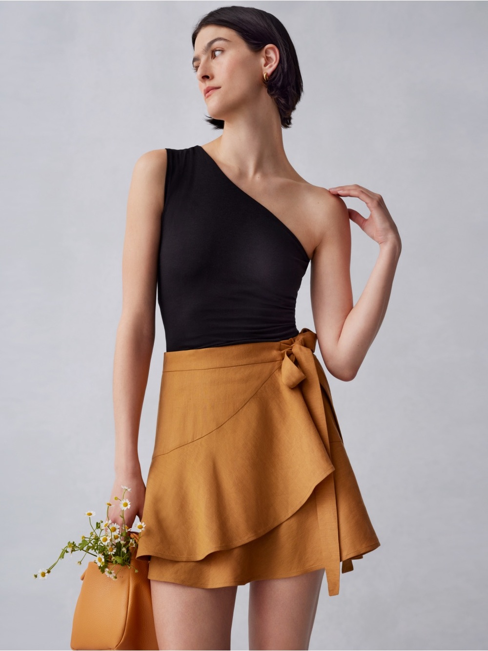 Cuyana linen Wrap Ruffle Mini Skirt